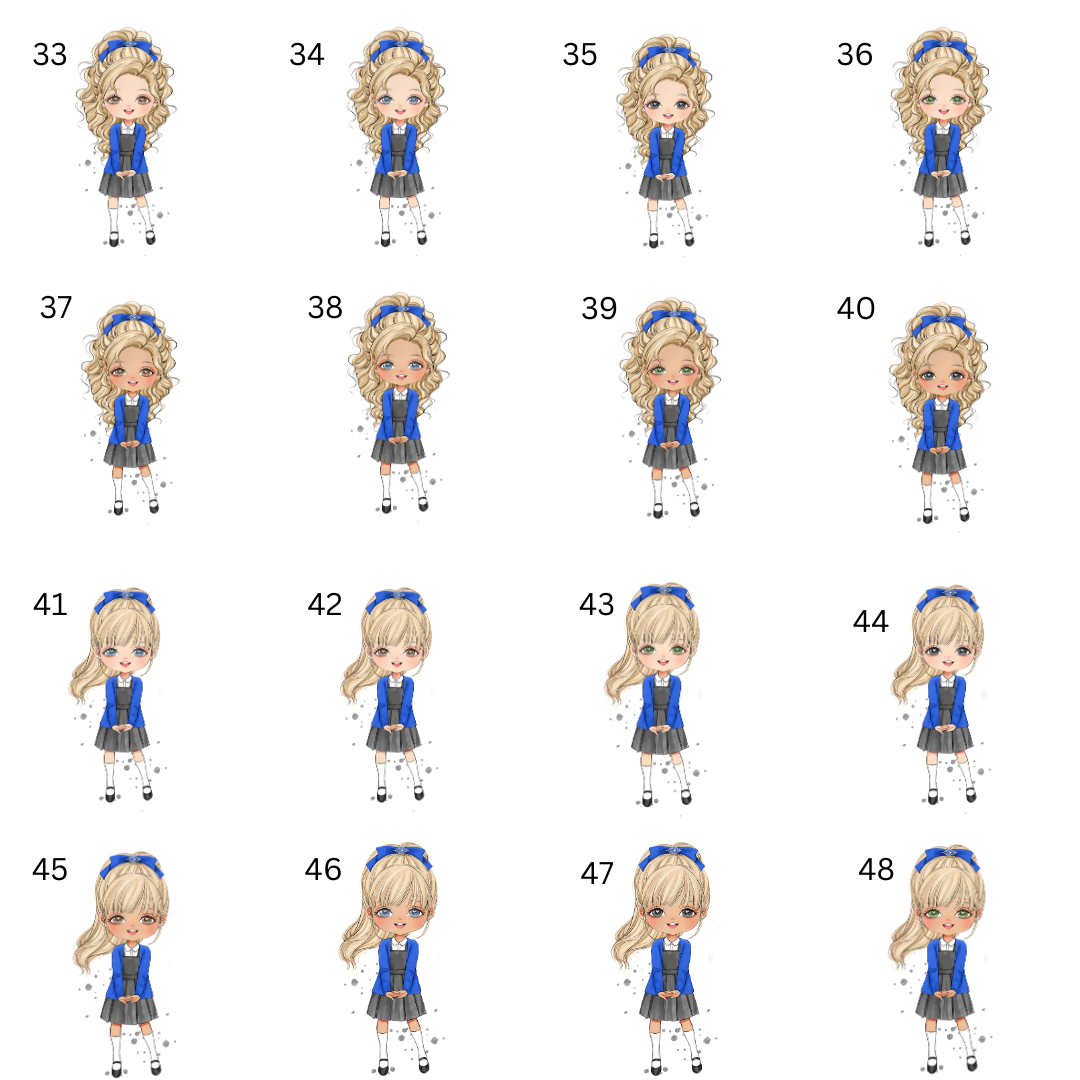 Personalised school water bottle Girl Blue uniform