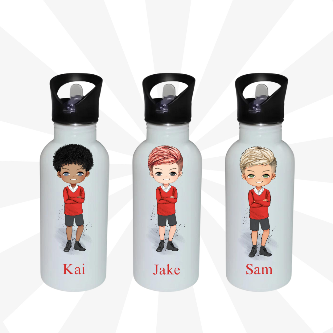 Personalised boy Water bottle red uniform
