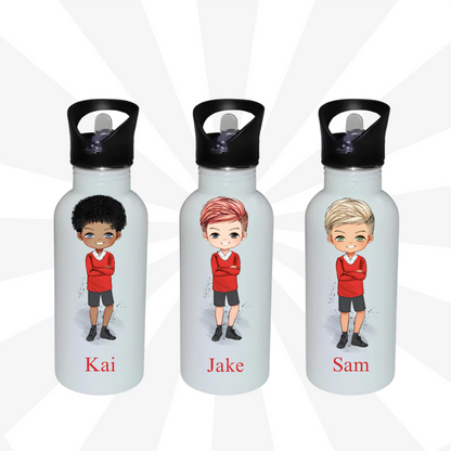 Personalised boy Water bottle red uniform